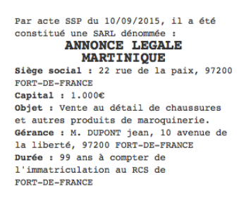 annonce legale martinique